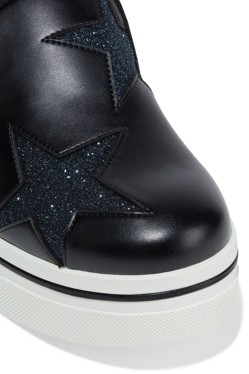 STELLA MCCARTNEY Binx Star glitter-trimmed faux leather platform slip-on sneakers