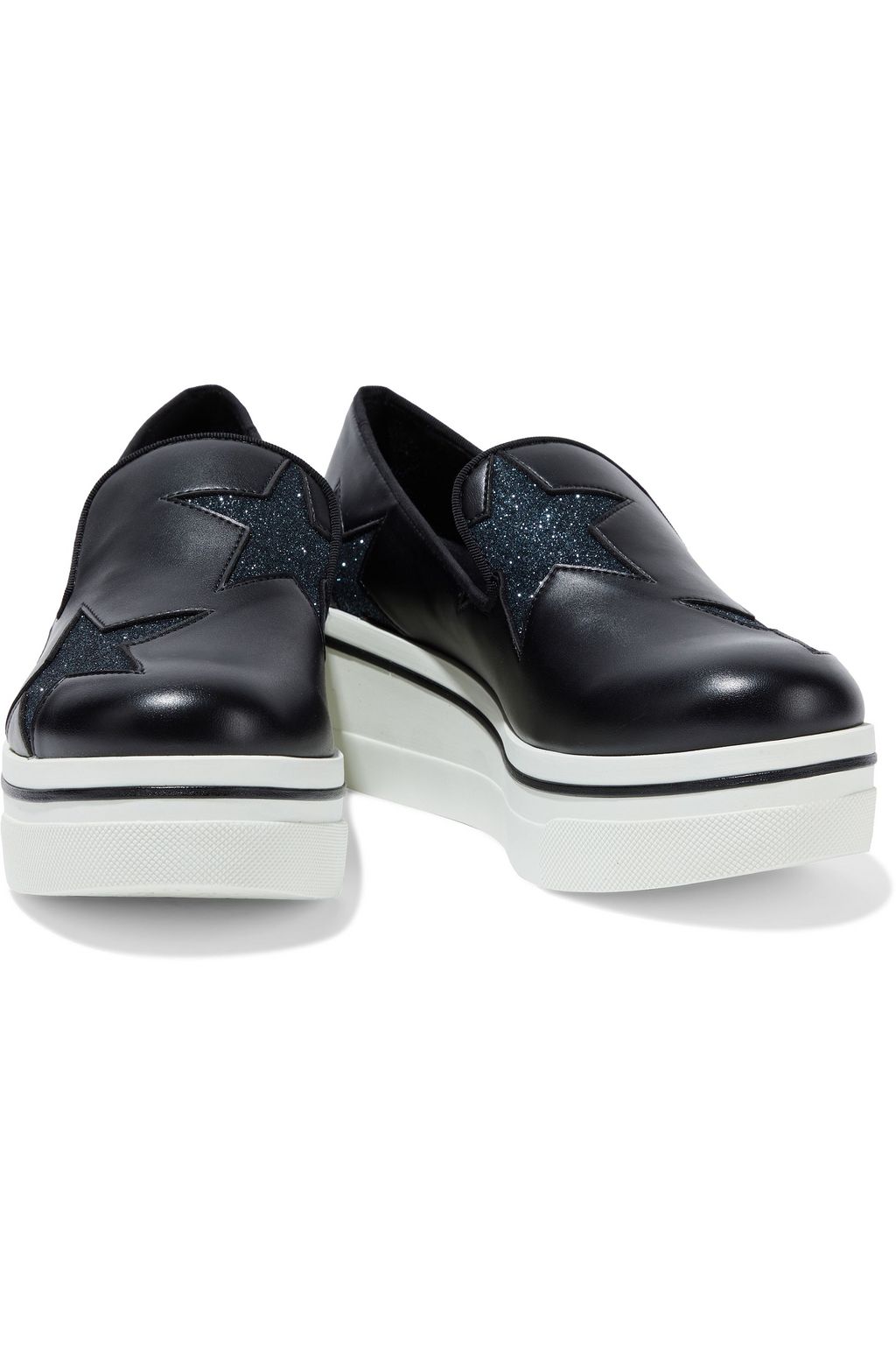 STELLA MCCARTNEY Binx Star glitter-trimmed faux leather platform slip-on sneakers