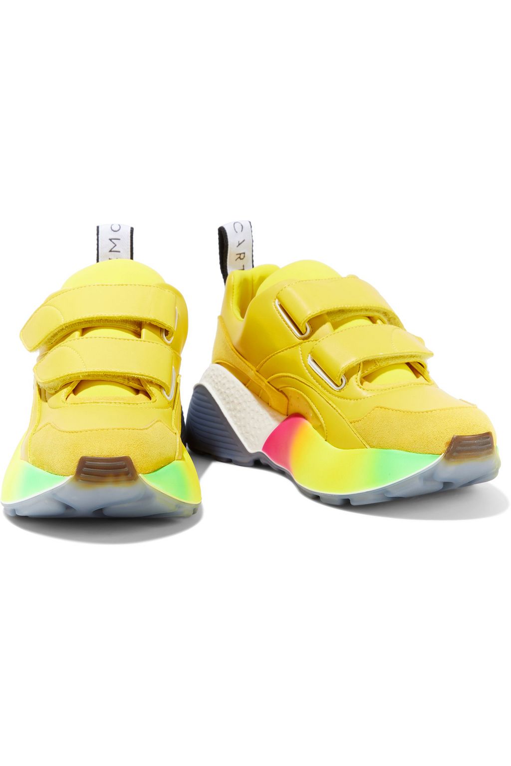STELLA MCCARTNEY Eclypse neon neoprene, faux leather and suede exaggerated-sole sneakers