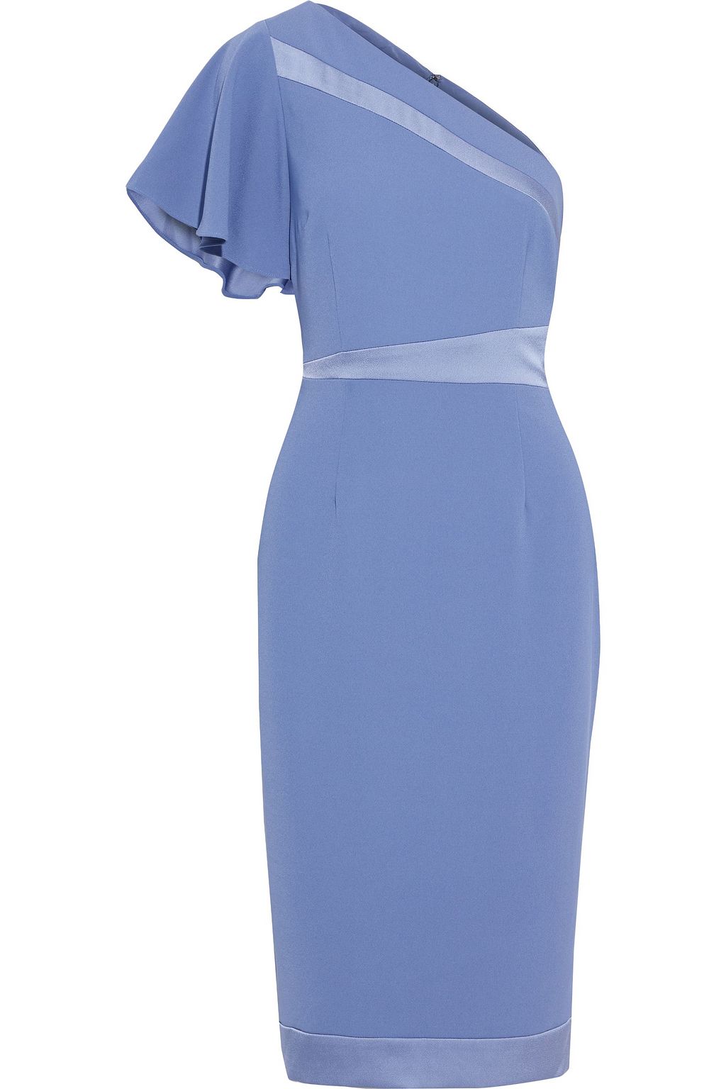 One-shoulder satin-trimmed crepe dress ...