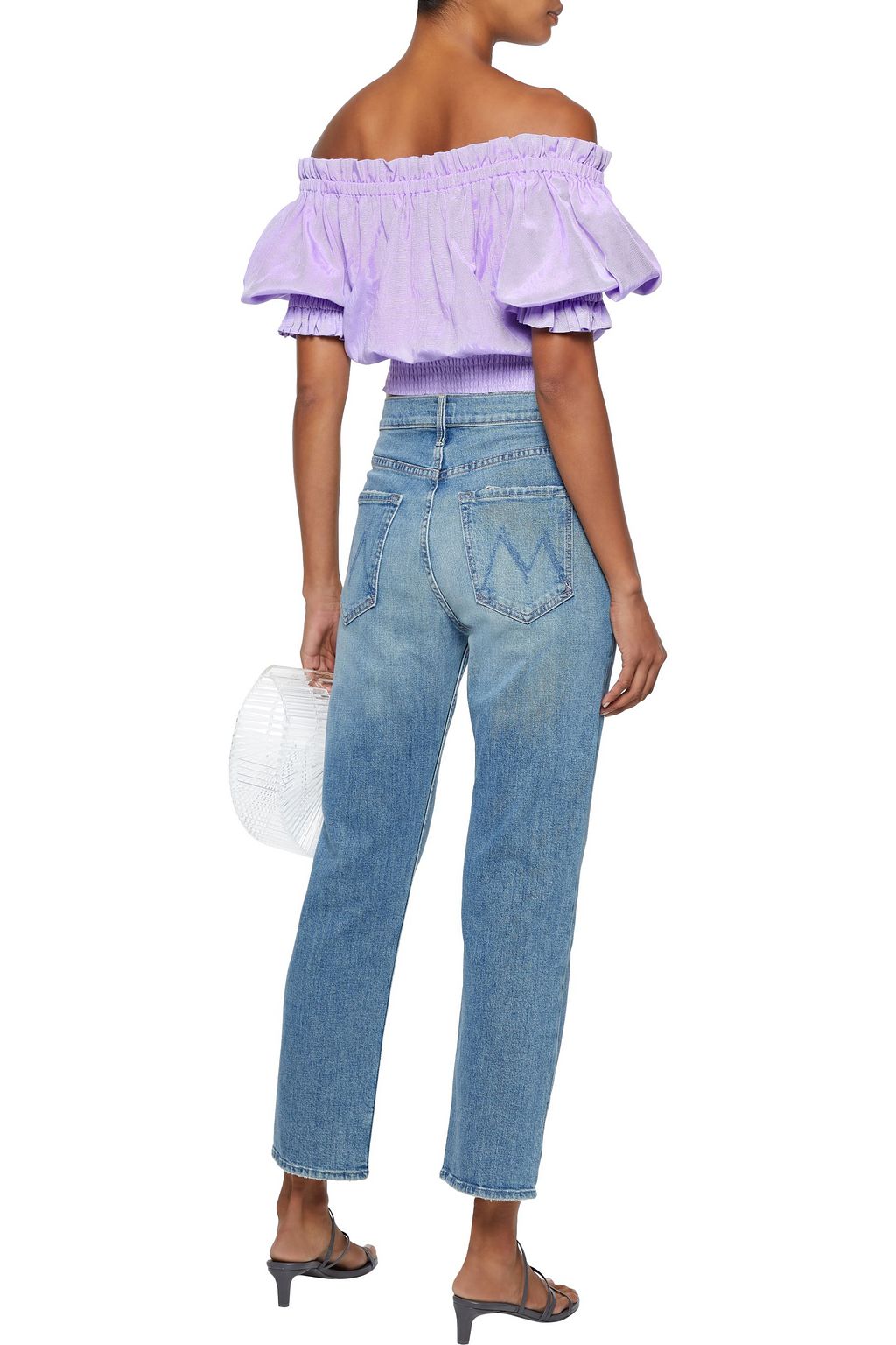 ALICE + OLIVIA Caprina off-the-shoulder cotton-blend moire top
