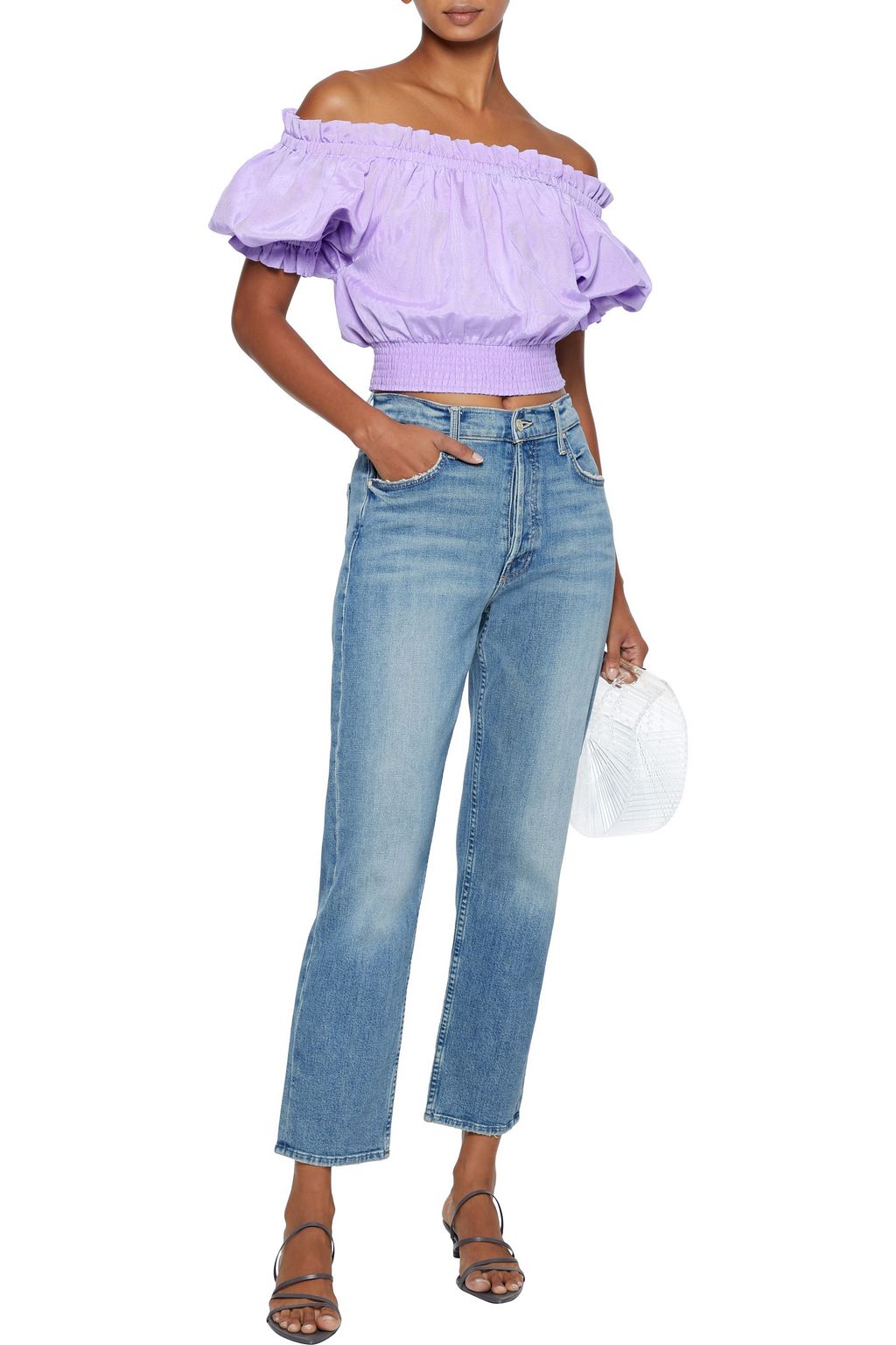 ALICE + OLIVIA Caprina off-the-shoulder cotton-blend moire top