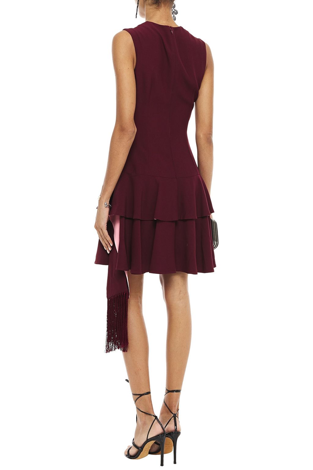 MCQUEEN Tiered draped crepe mini dress