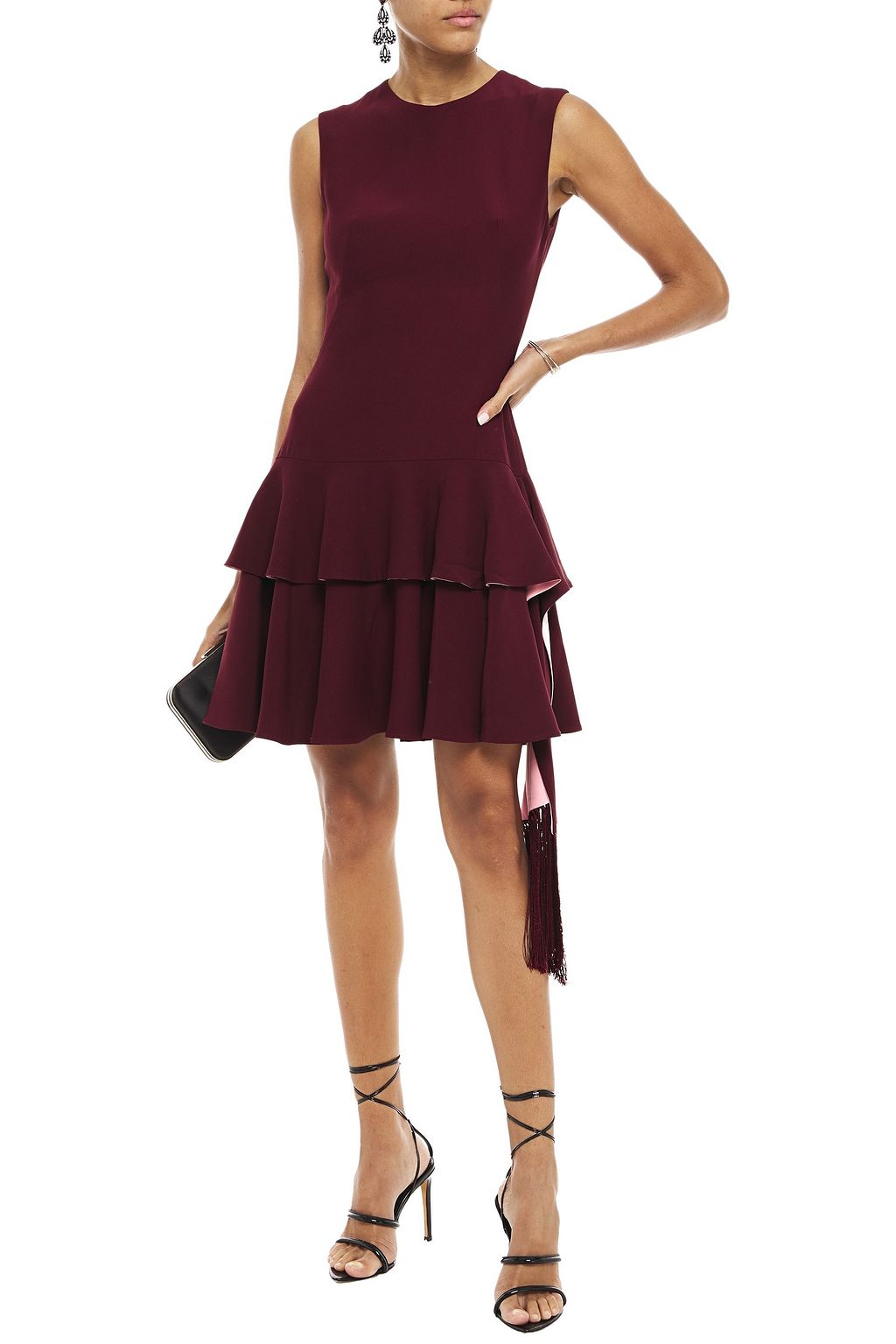MCQUEEN Tiered draped crepe mini dress
