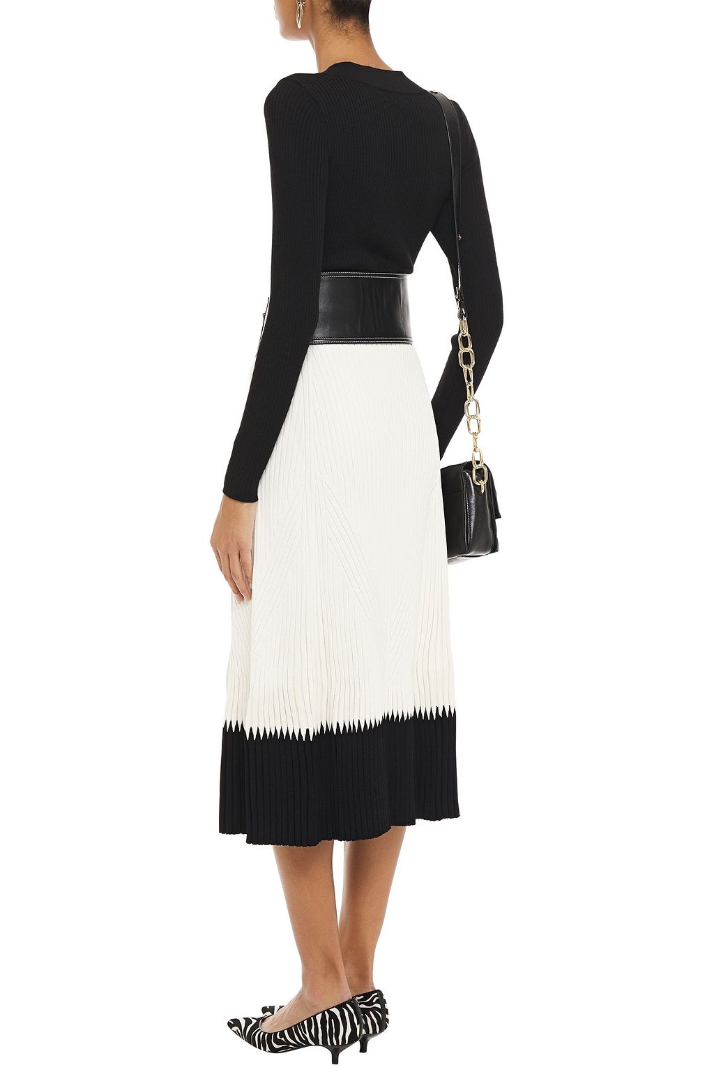 MCQUEEN Two-tone ribbed-knit midi skirt