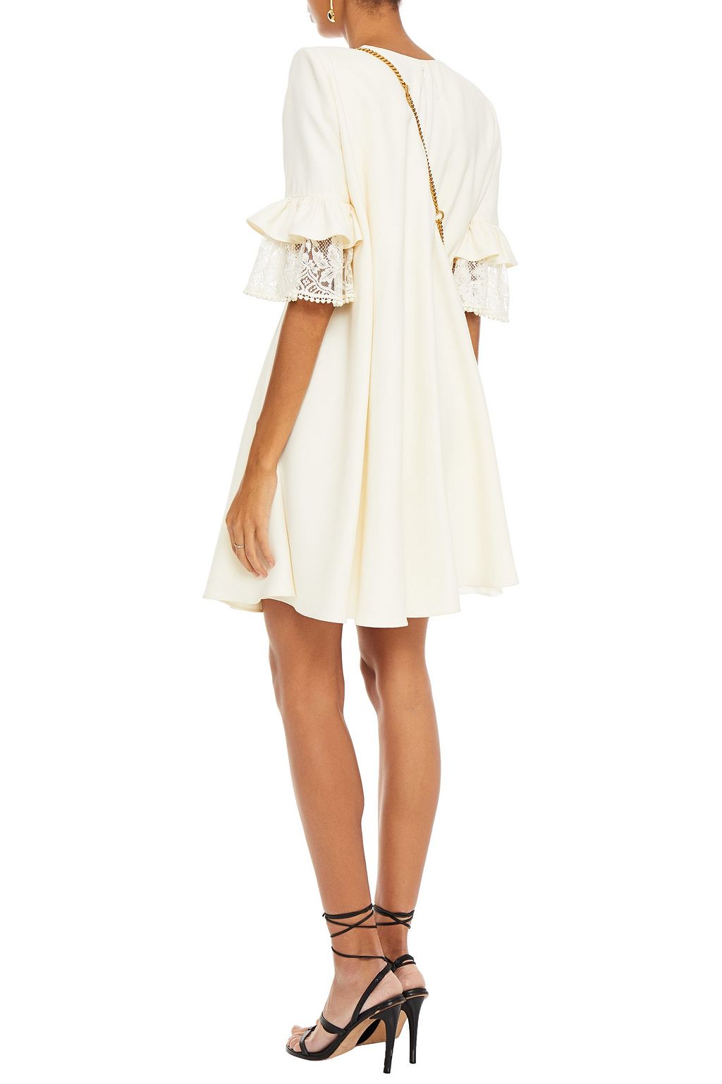 MCQUEEN Lace-trimmed ruffled wool-blend crepe mini dress