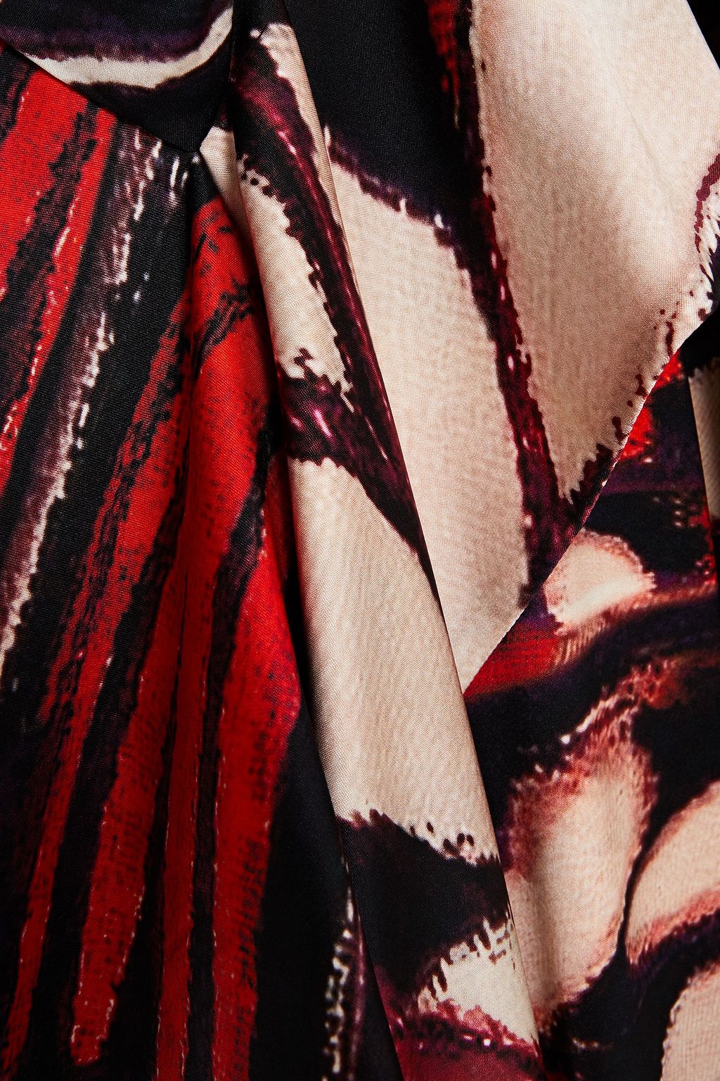 MCQUEEN Tie-neck fringed printed silk-satin midi dress