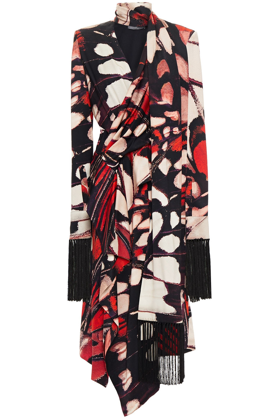 Alexander Mcqueen Woman Tie-neck Fringed Printed Silk-satin Midi Dress Multicolor Size 38