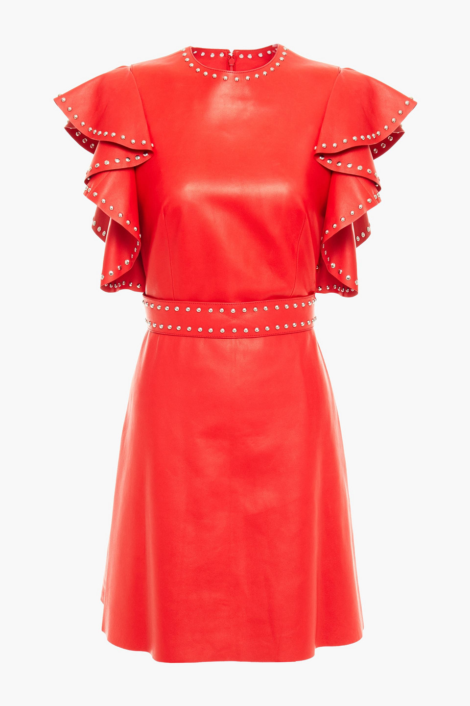 Alexander Mcqueen Woman Ruffled Studded Leather Mini Dress Red Size 38