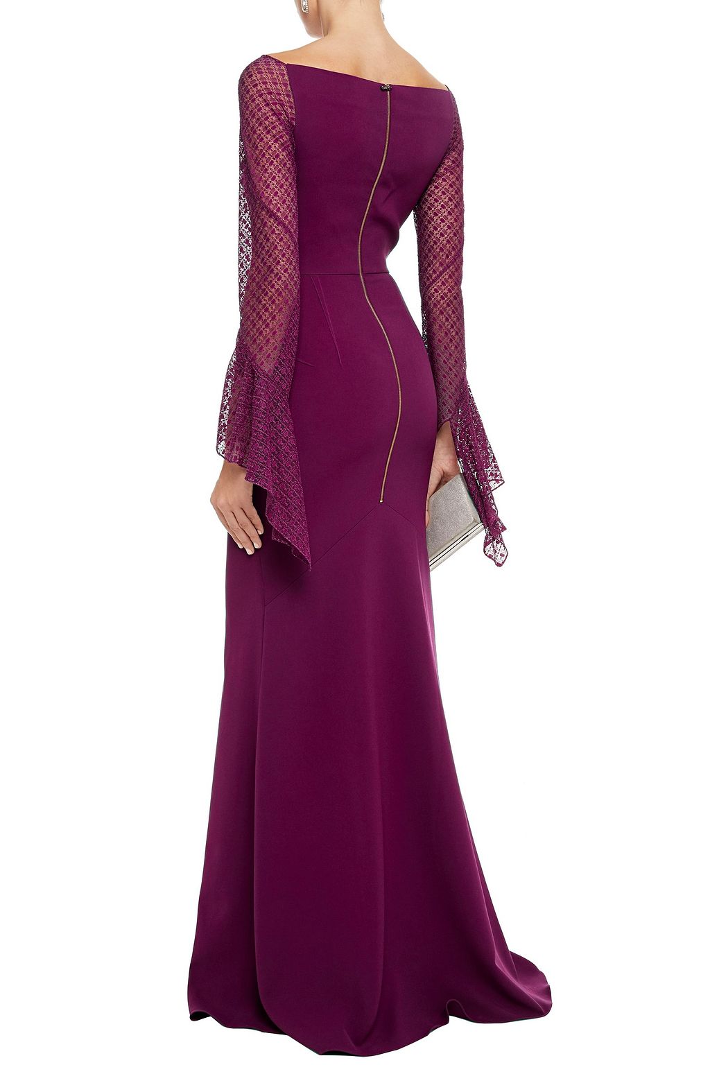 ROLAND MOURET 레이스 패널 핀턱 디테일 크레이프 가운