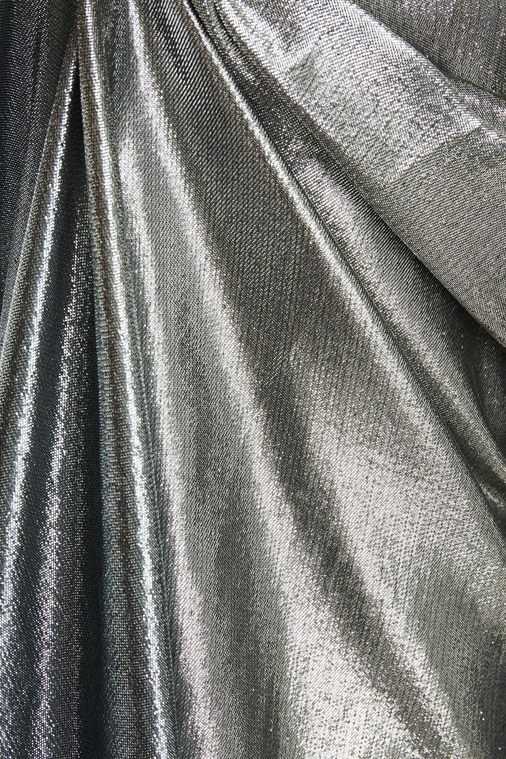 ROLAND MOURET Asymmetric pussy-bow silk-blend lamé midi dress