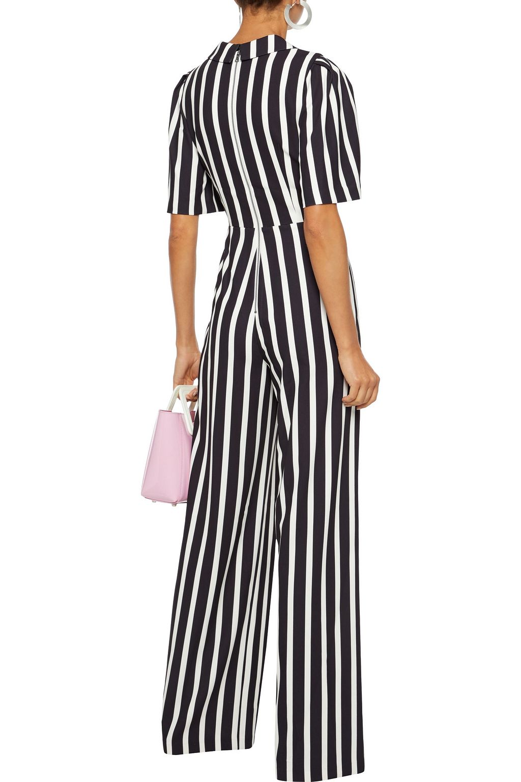 Alice Olivia Luana Wrap Effect Striped Crepe Wide Leg Jumpsuit The