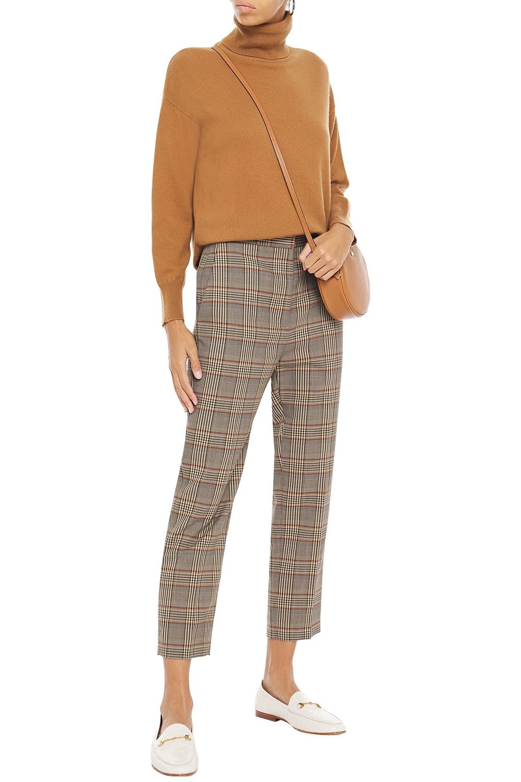 SANDRO Stainy cropped checked woven tapered pants