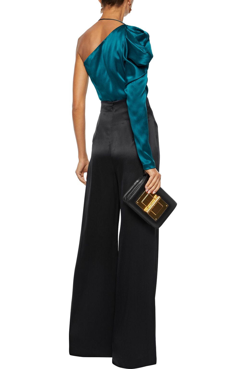 CUSHNIE Draped silk-satin wide-leg pants