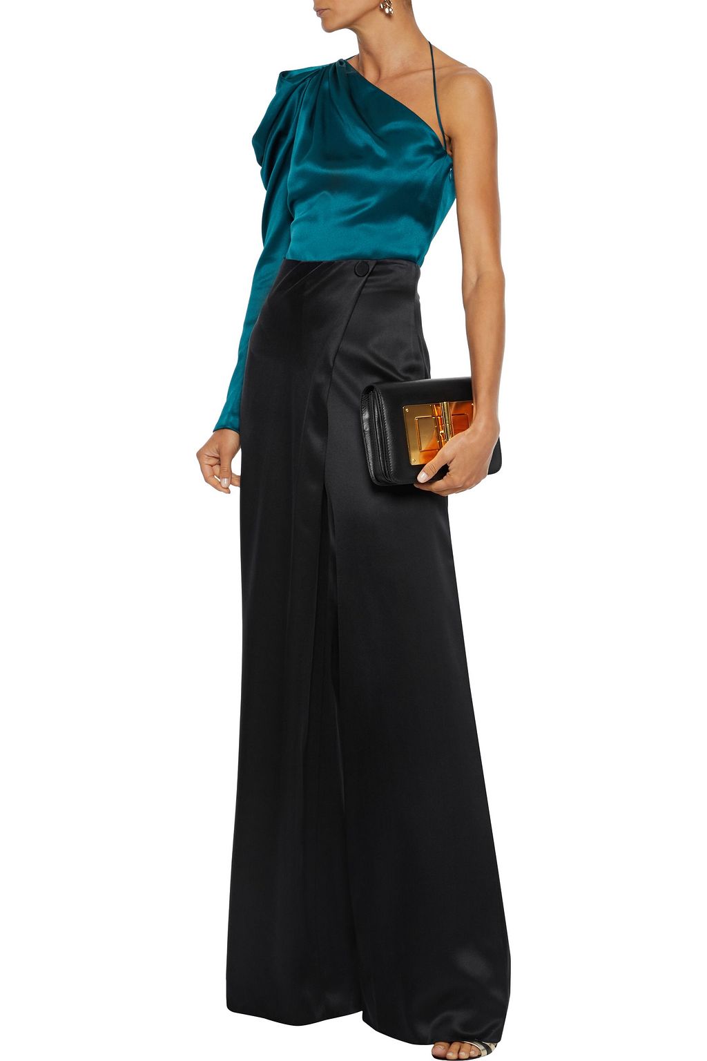 CUSHNIE Draped silk-satin wide-leg pants