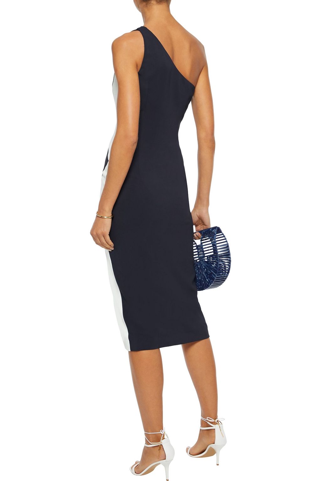 CUSHNIE One-shoulder two-tone cady dress