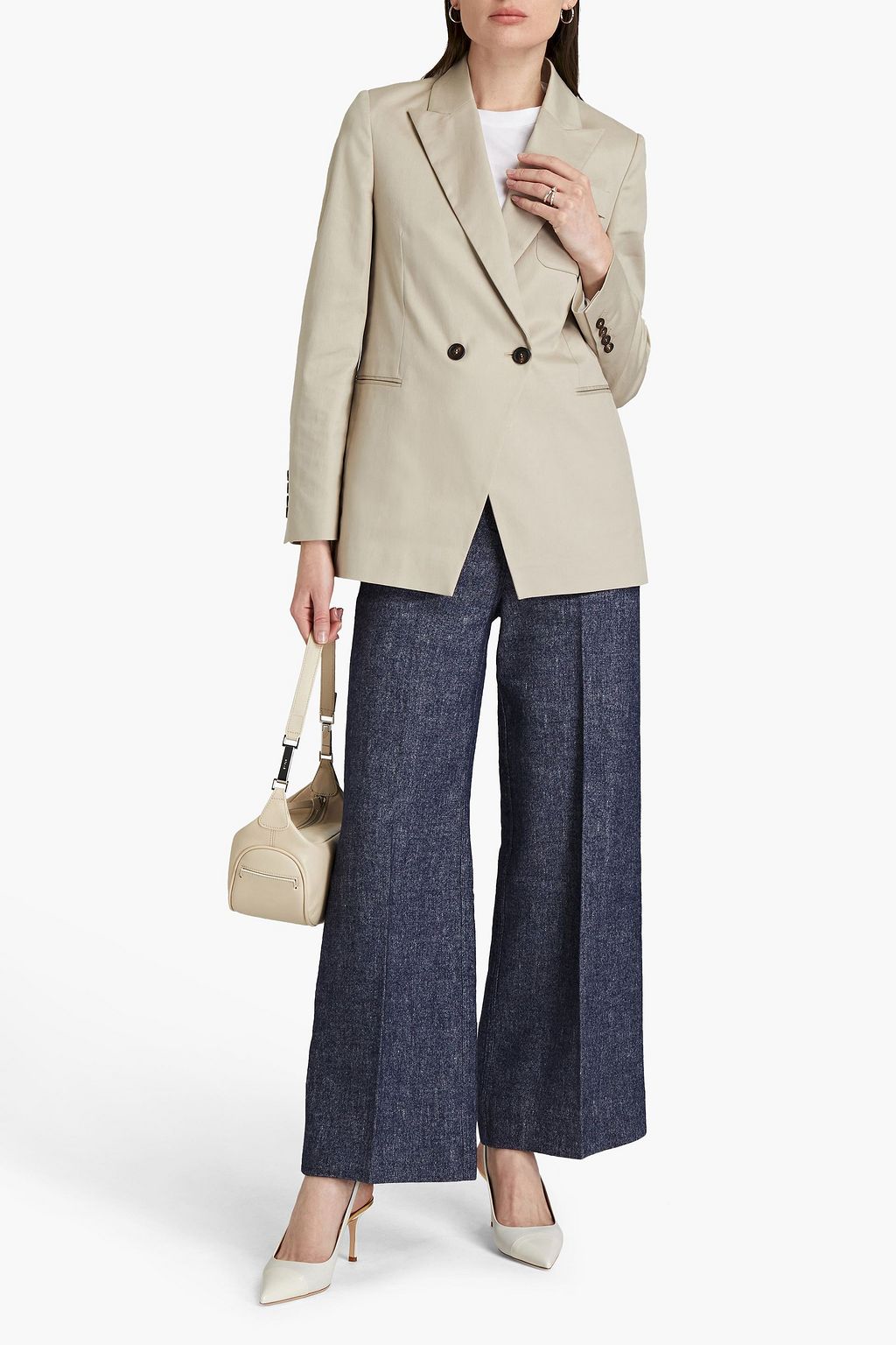 BRUNELLO CUCINELLI Double-breasted embellished cotton-blend twill blazer