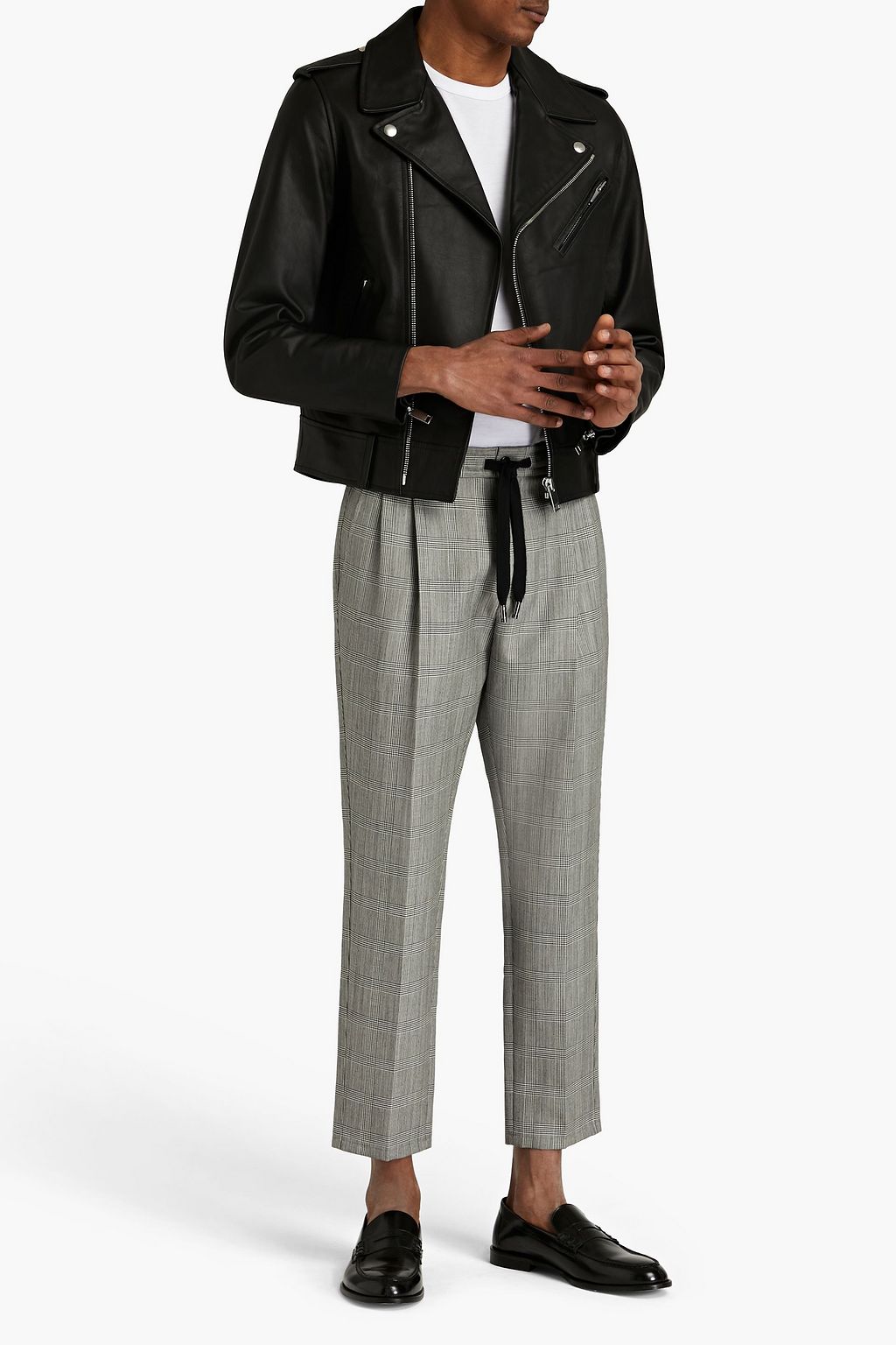 DOLCE & GABBANA Tapered Prince of Wales checked wool and mohair-blend drawstring pants
