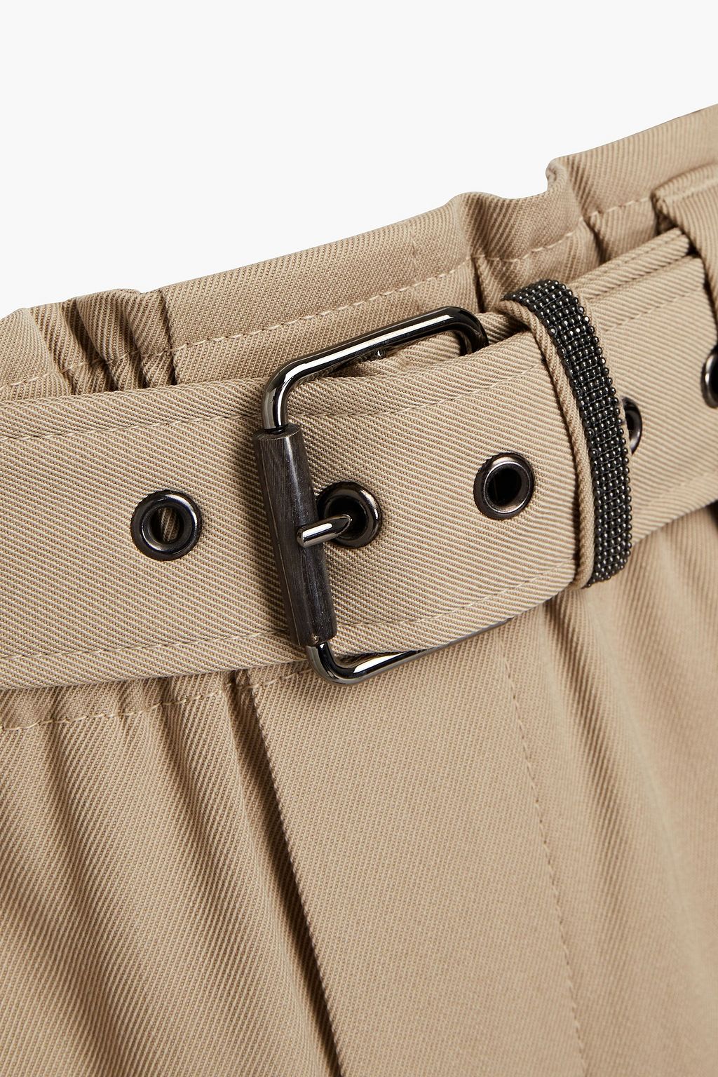 BRUNELLO CUCINELLI Belted wool and cotton-blend twill tapered pants
