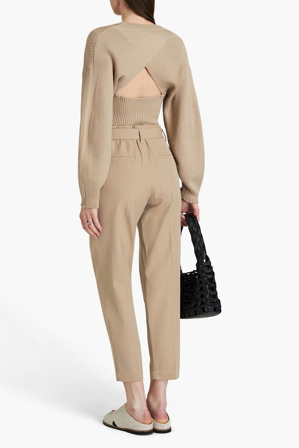 BRUNELLO CUCINELLI Belted wool and cotton-blend twill tapered pants