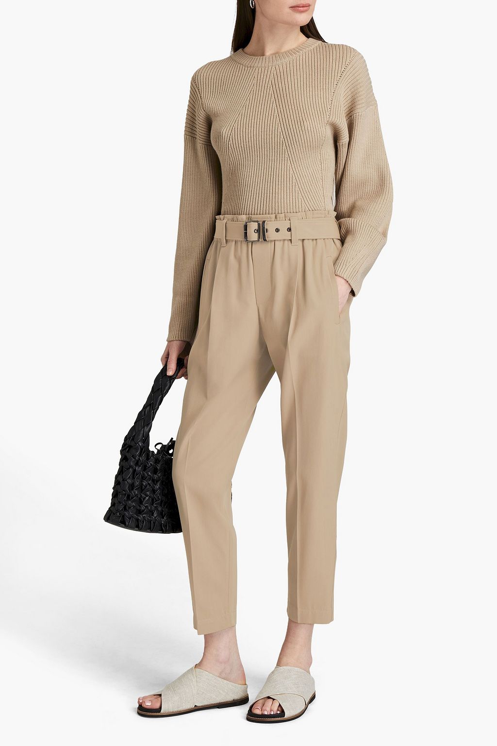 BRUNELLO CUCINELLI Belted wool and cotton-blend twill tapered pants