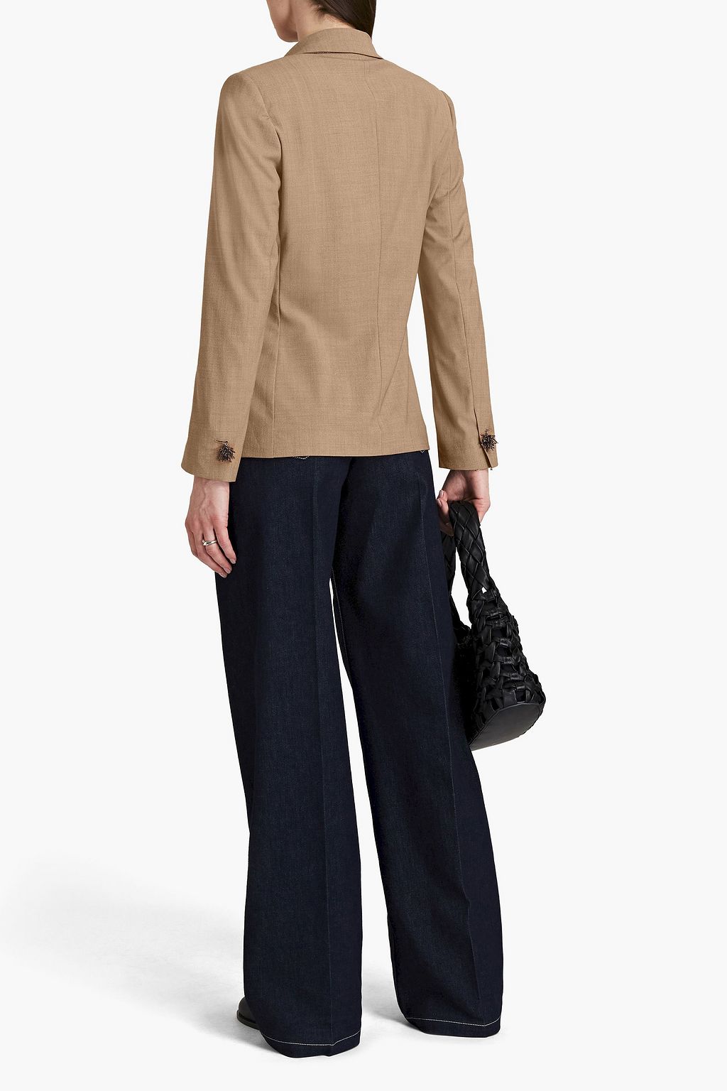 BRUNELLO CUCINELLI Bead-embellished mélange stretch-wool blazer