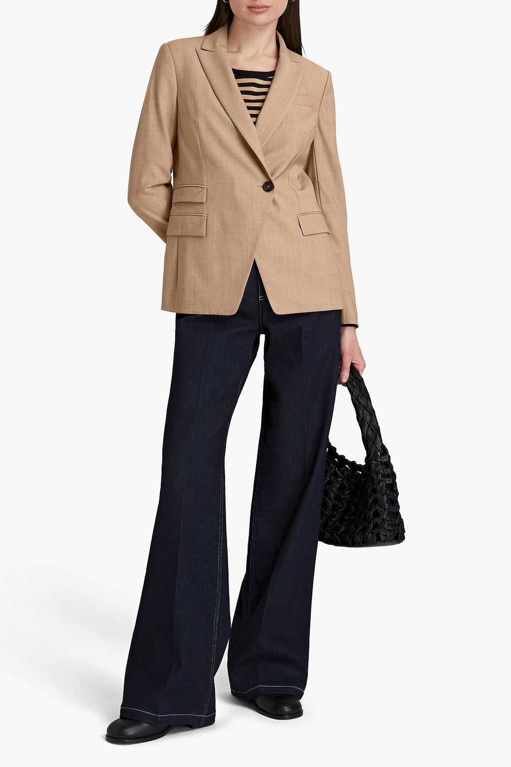 BRUNELLO CUCINELLI Bead-embellished mélange stretch-wool blazer