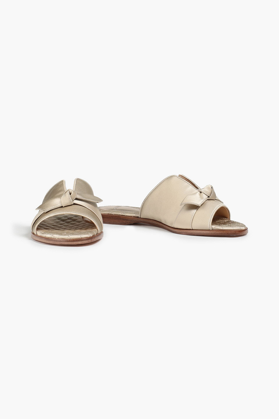 Alexandre Birman Clarita Bow-embellished Satin Slides In Platinum