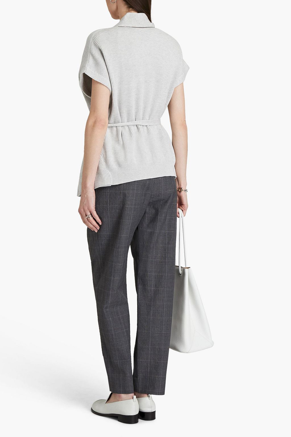 BRUNELLO CUCINELLI Belted ribbed mélange cotton cardigan