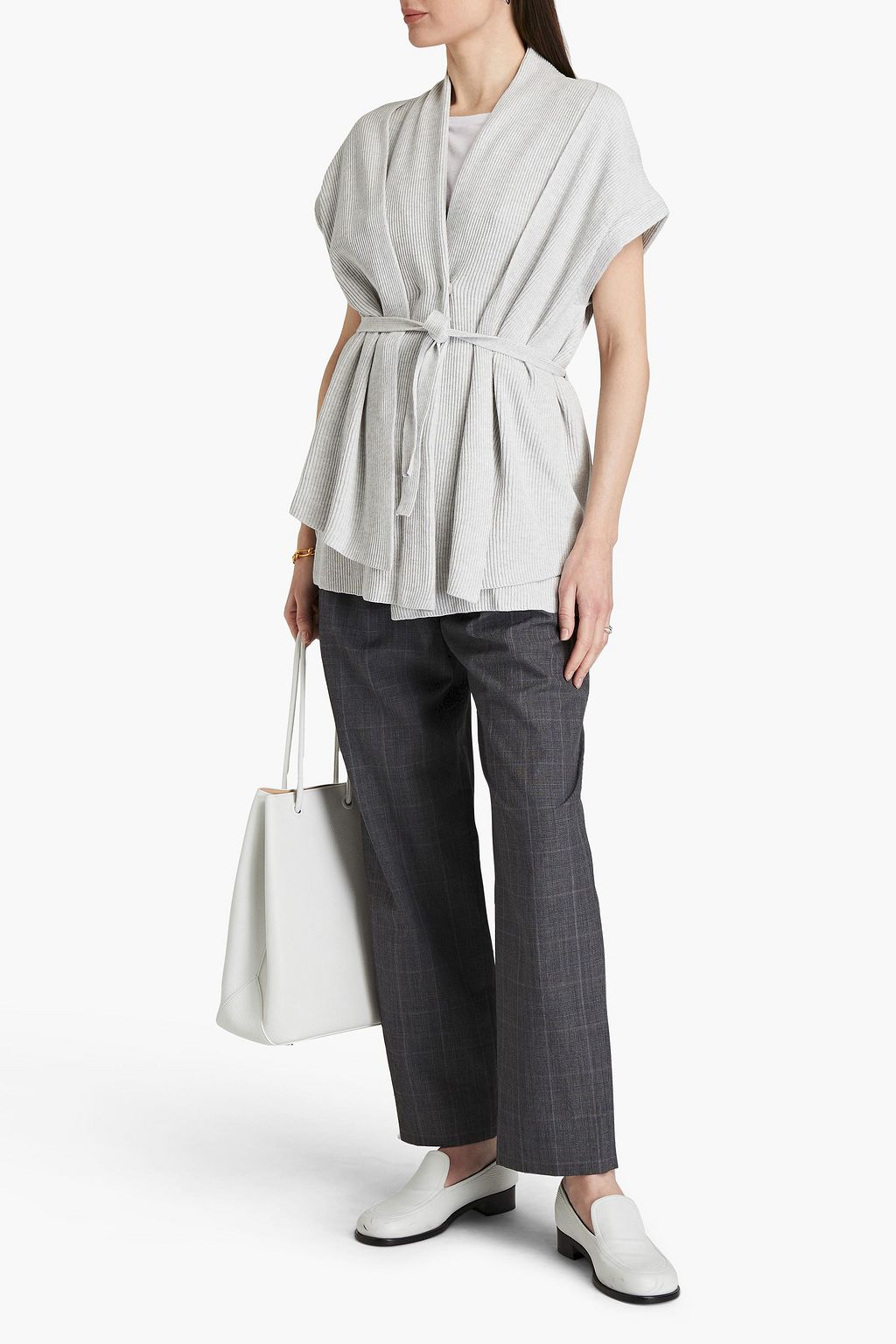 BRUNELLO CUCINELLI Belted ribbed mélange cotton cardigan