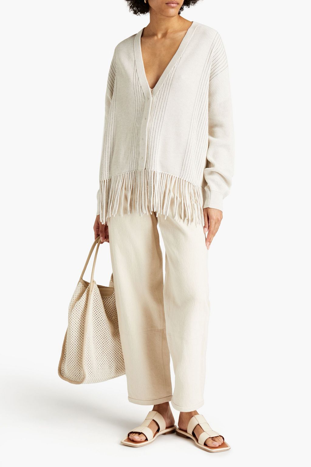BRUNELLO CUCINELLI Gerippter Cardigan aus Baumwolle mit Fransen