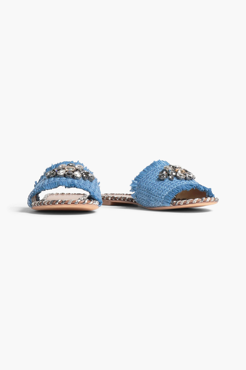 Alexandre Birman Ludovica Embellished Raffia Slides In Blue