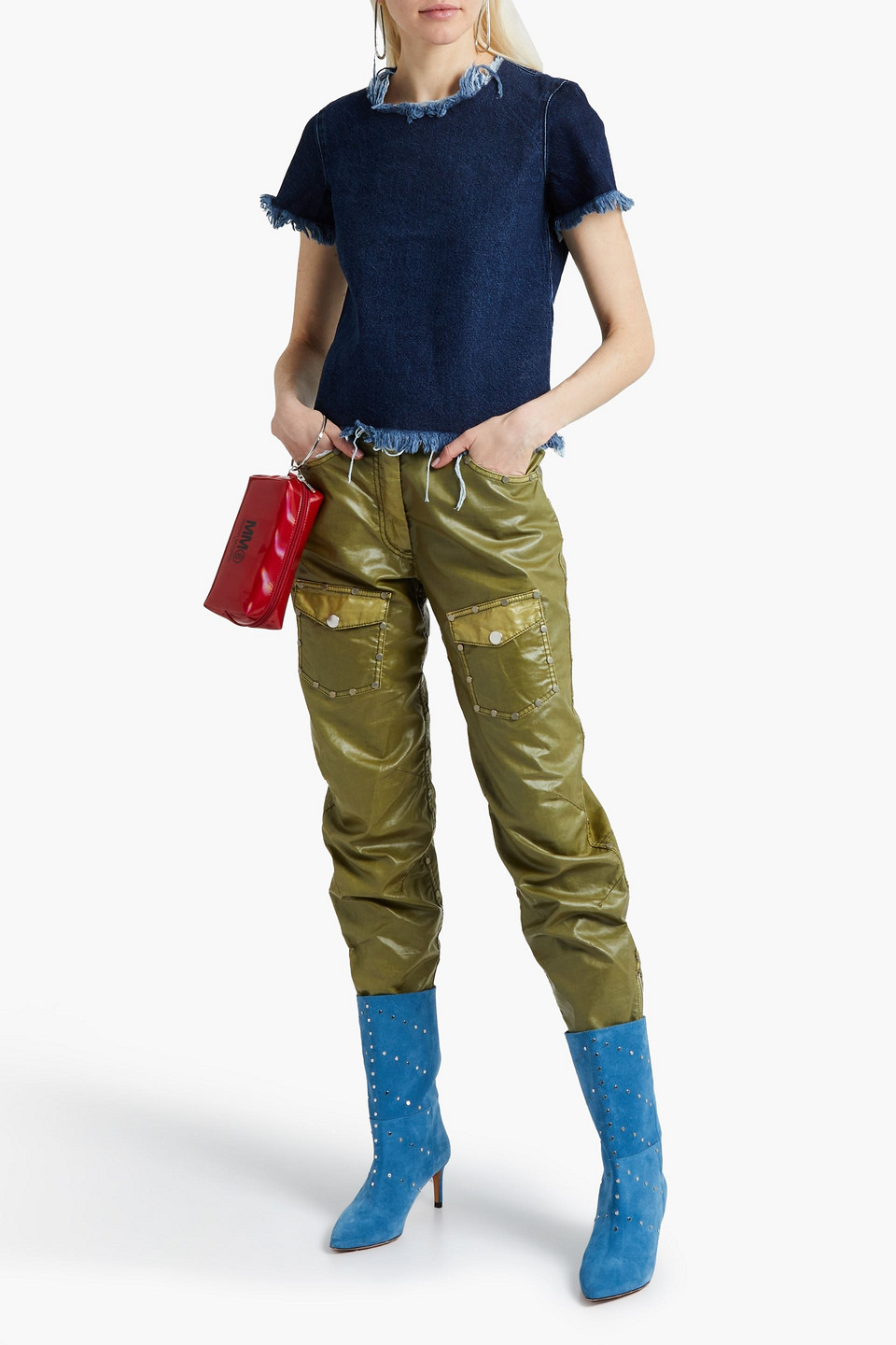 Marques' Almeida Frayed Denim Top In Dark Denim