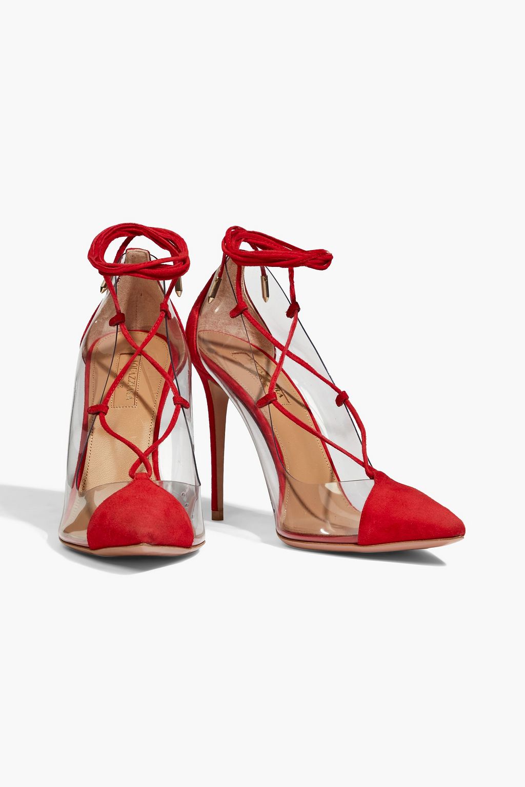 Red Magic 105 Lace Up Suede And Pvc Pumps Aquazzura The Outnet