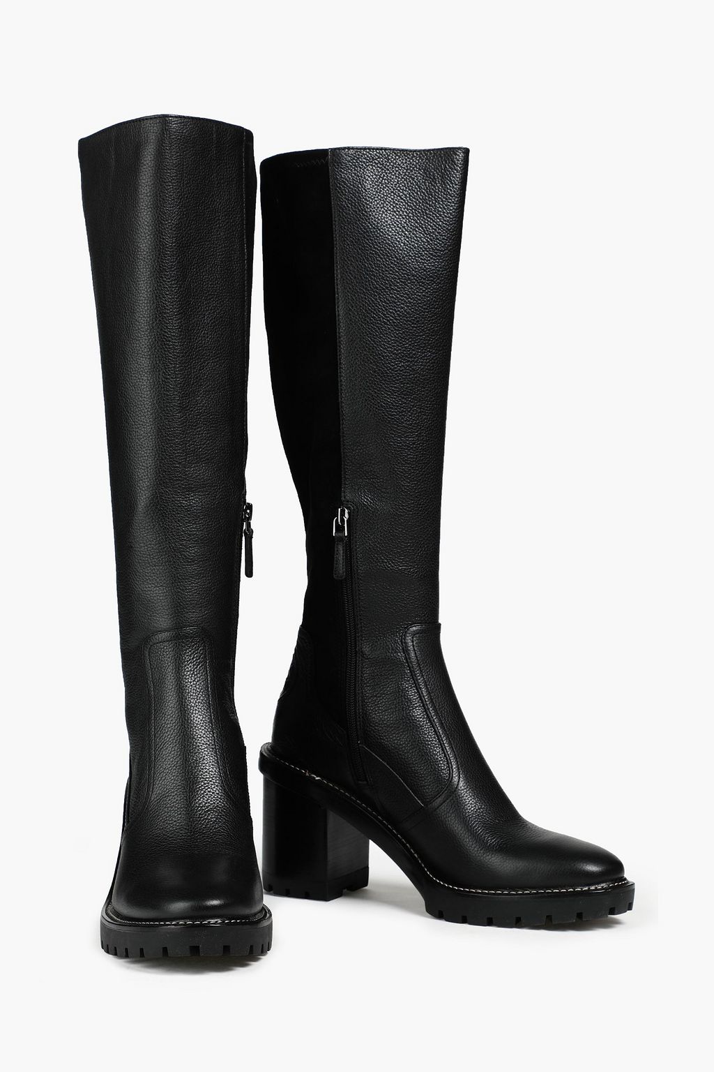 TORY BURCH Miller suede-paneled pebbled-leather knee boots | Sale up to 70%  off | THE OUTNET