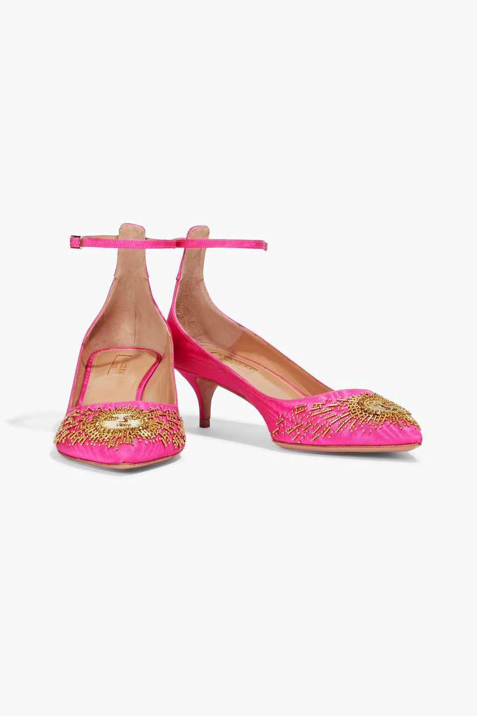 Aquazzura Sunlight 45 Embellished Moire Pumps In Fuchsia