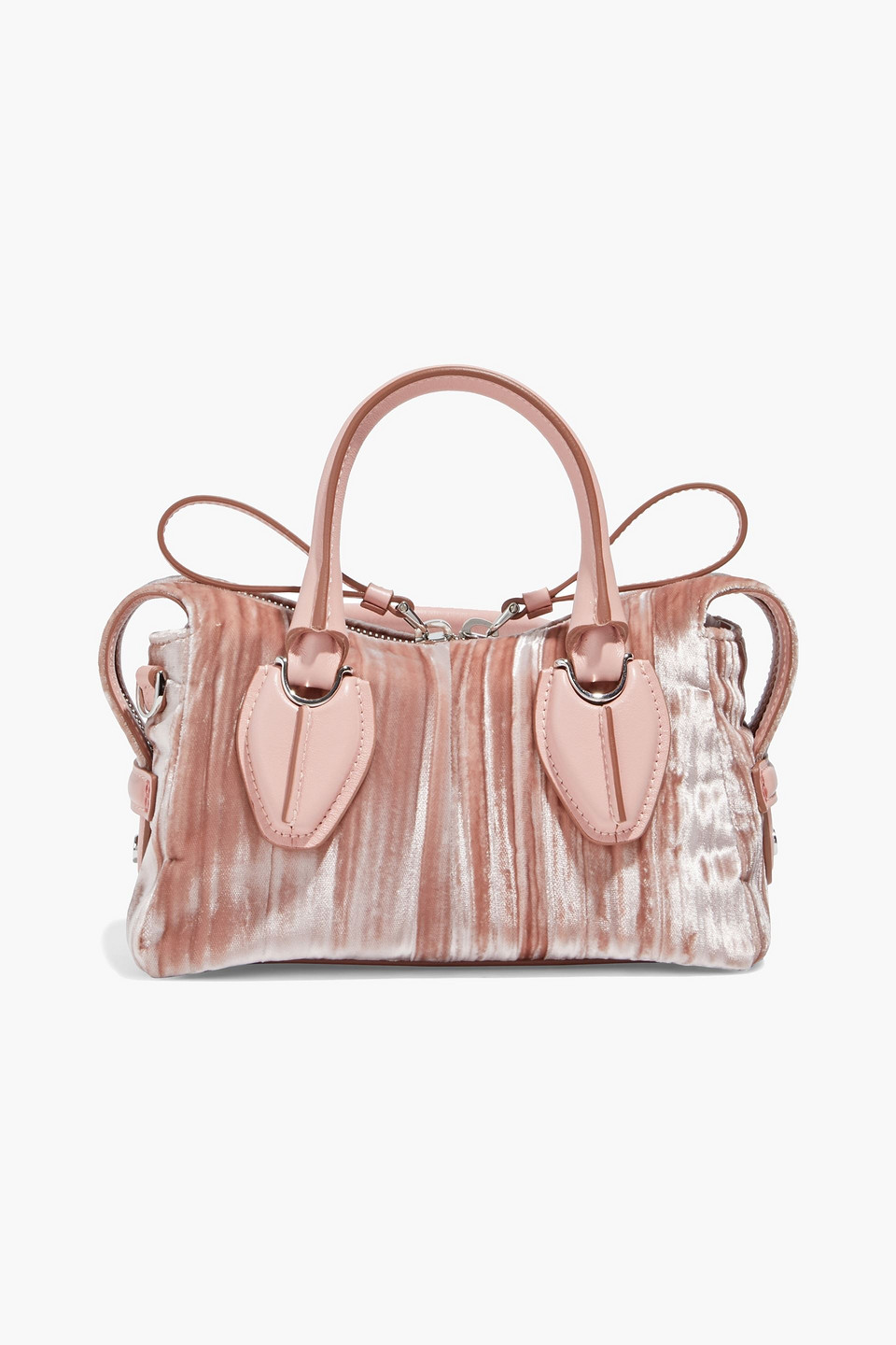 Bauletto Zip Mini leather-trimmed velvet tote