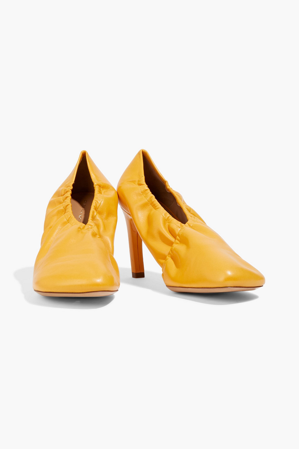 Shop Dries Van Noten Gathered Leather Pumps In Saffron