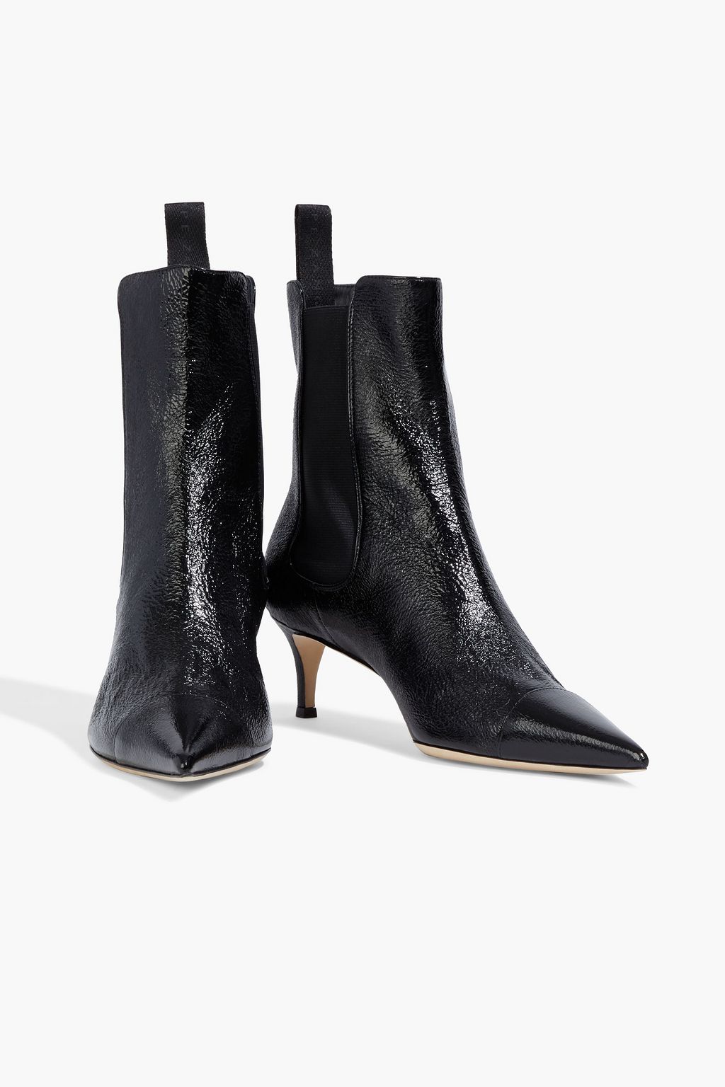 GIUSEPPE ZANOTTI 라쿠엘 50 크링클 페이턴트 가죽 앵클 부츠