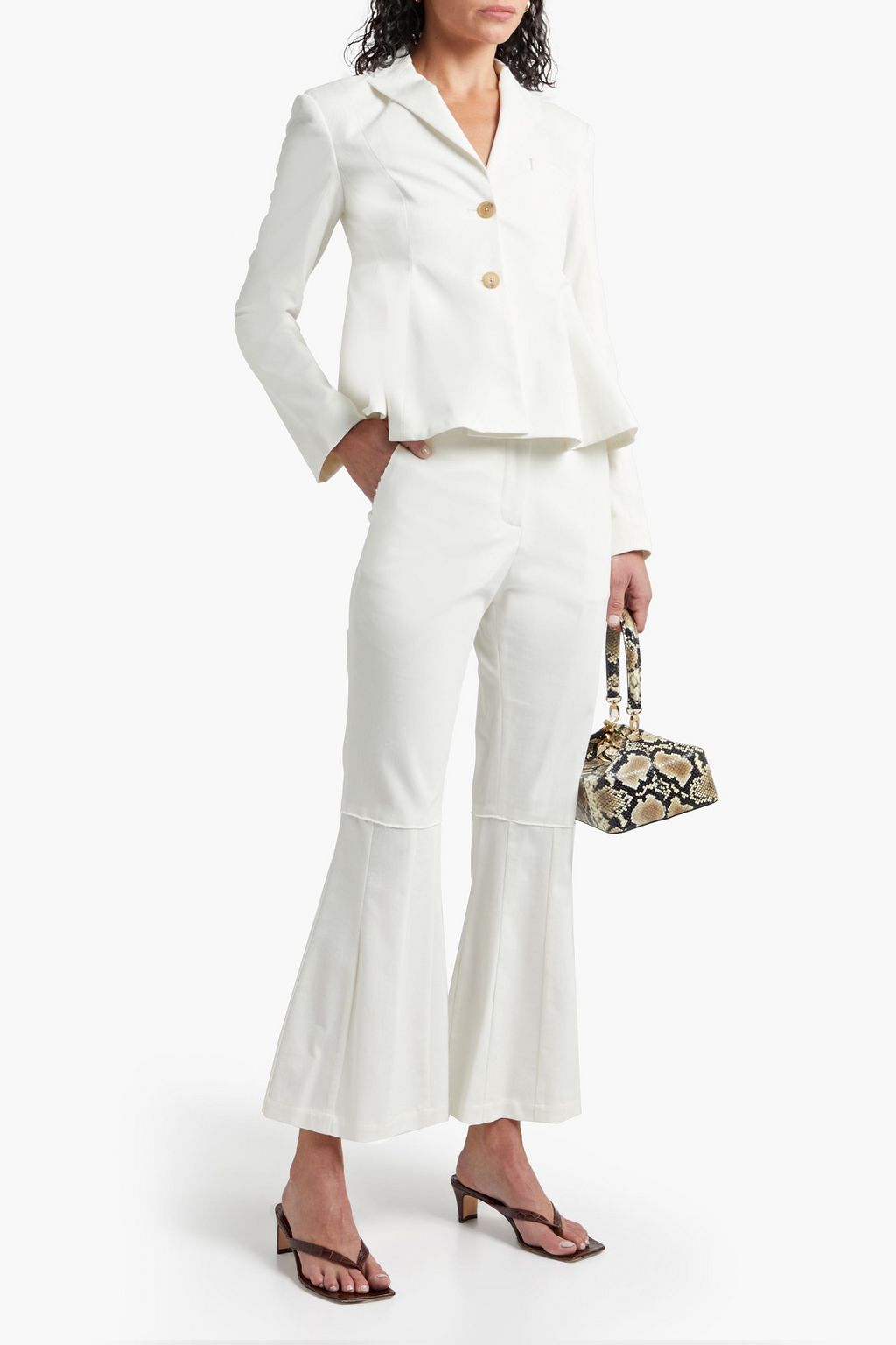 BY ANY OTHER NAME Frayed pleated cotton-blend twill kick-flare pants