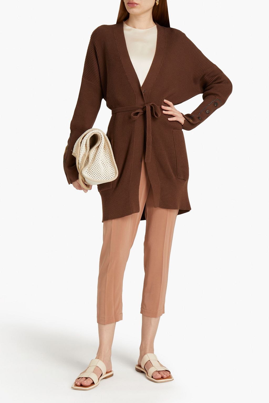 BRUNELLO CUCINELLI Gerippter Cardigan aus Baumwolle mit Zierperlen