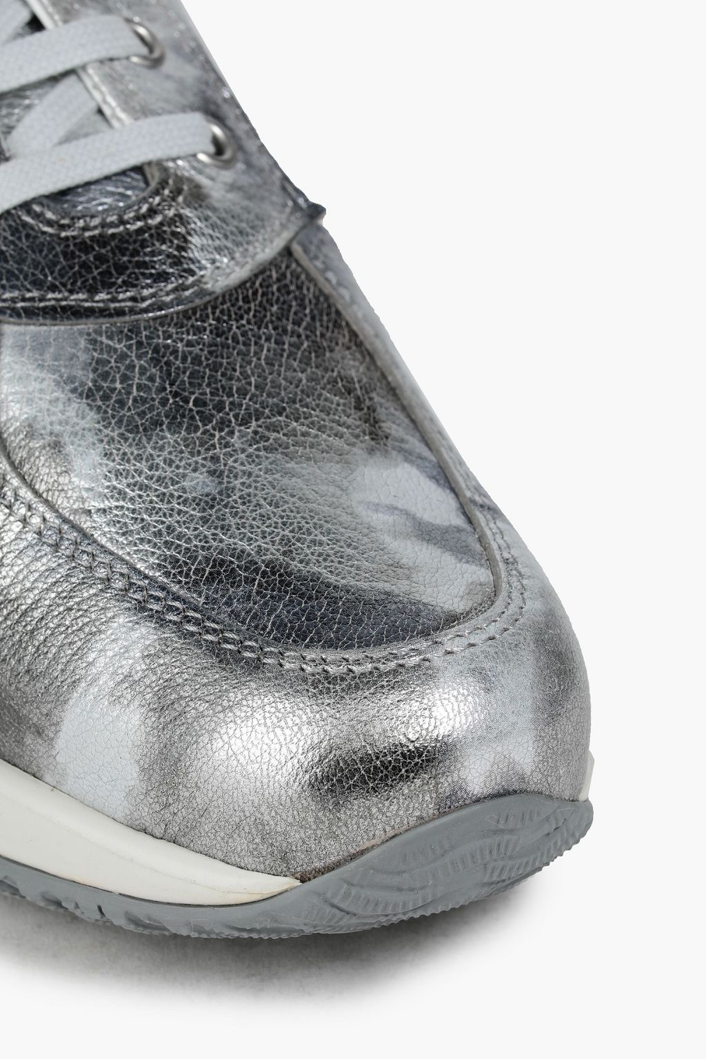 HOGAN Crystal-embellished metallic textured-leather sneakers