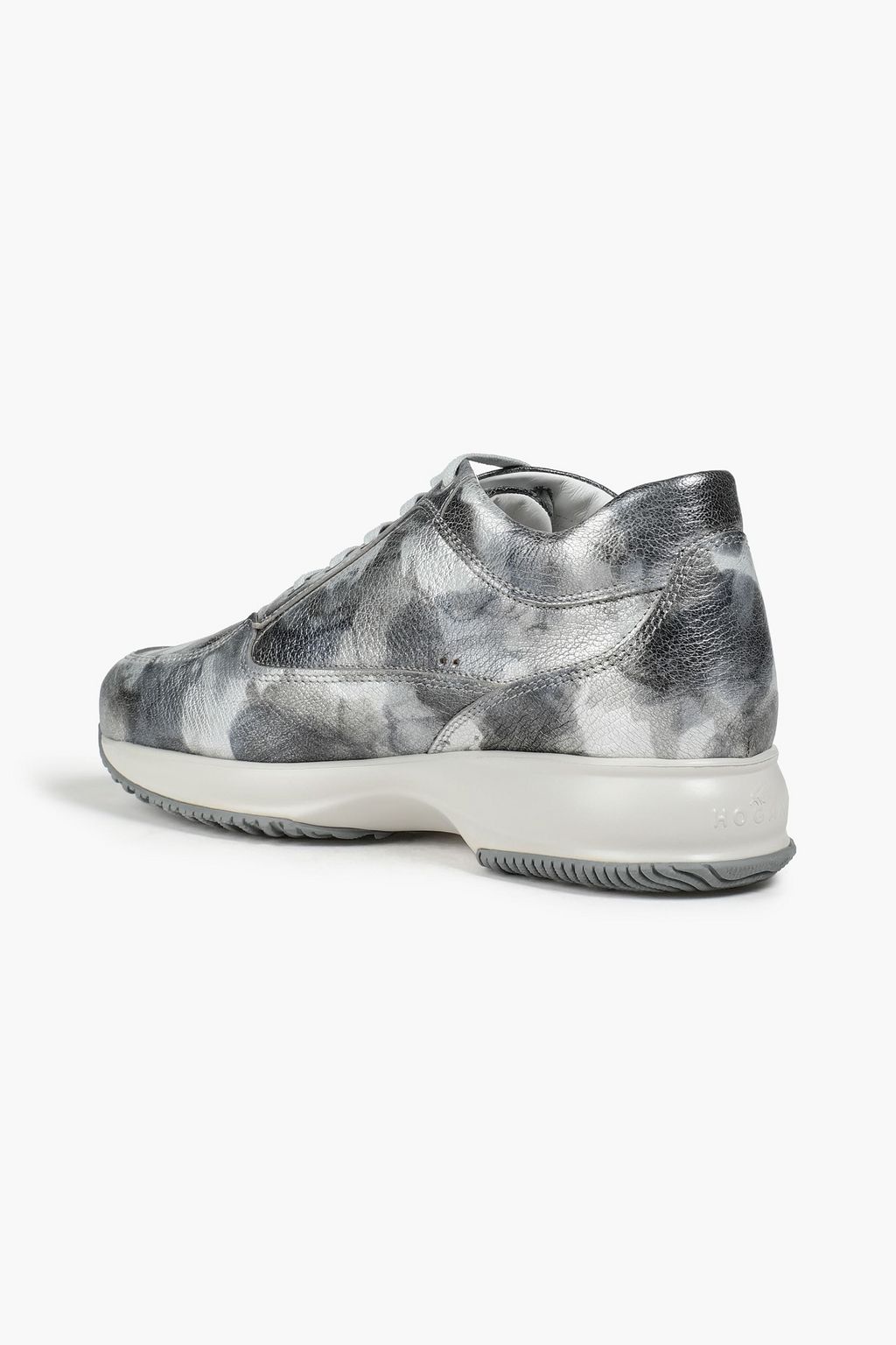 HOGAN Crystal-embellished metallic textured-leather sneakers