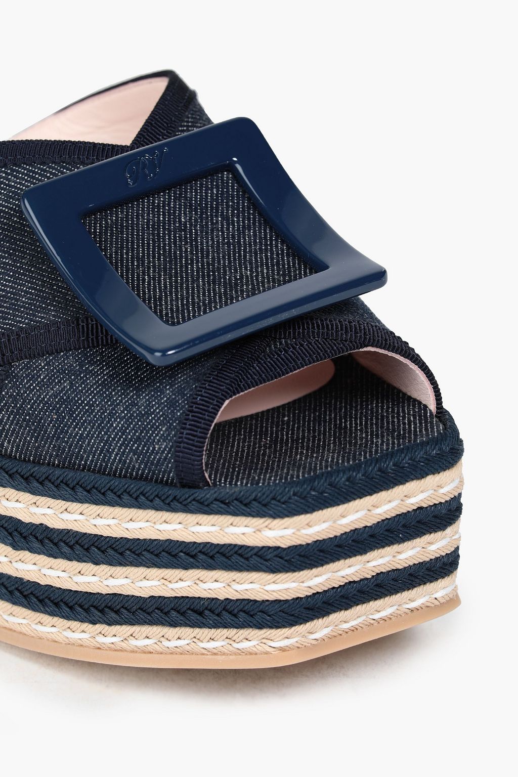 ROGER VIVIER Buckle-embellished denim platform espadrilles