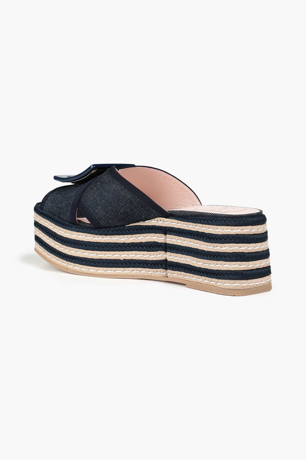 ROGER VIVIER Buckle-embellished denim platform espadrilles