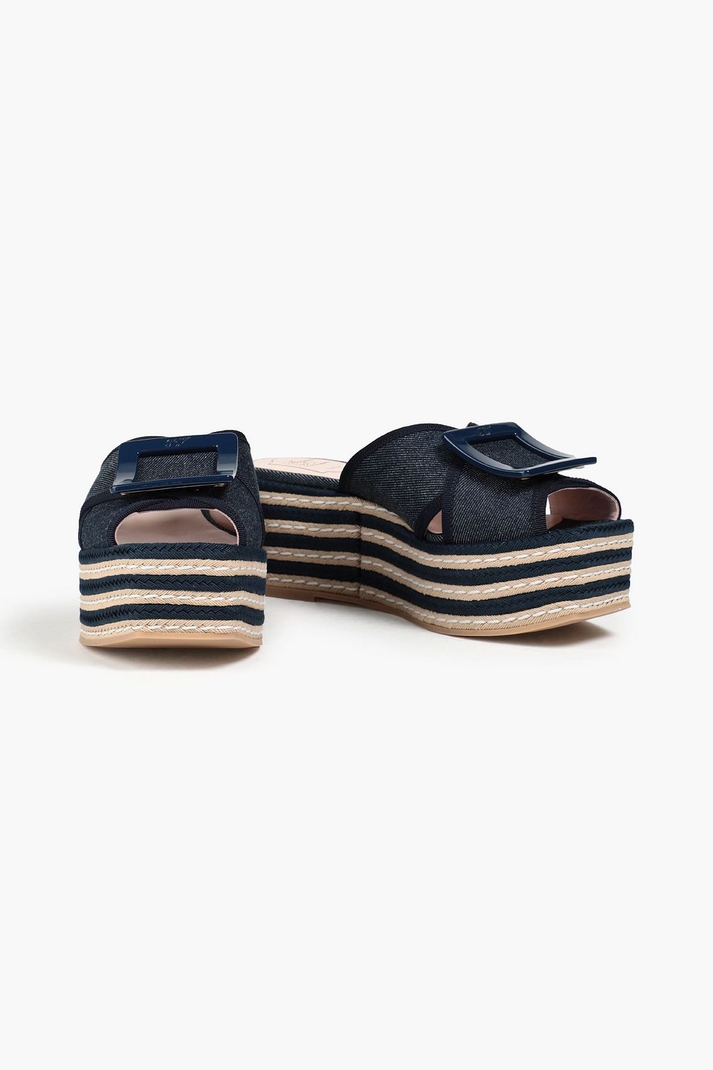 ROGER VIVIER Buckle-embellished denim platform espadrilles