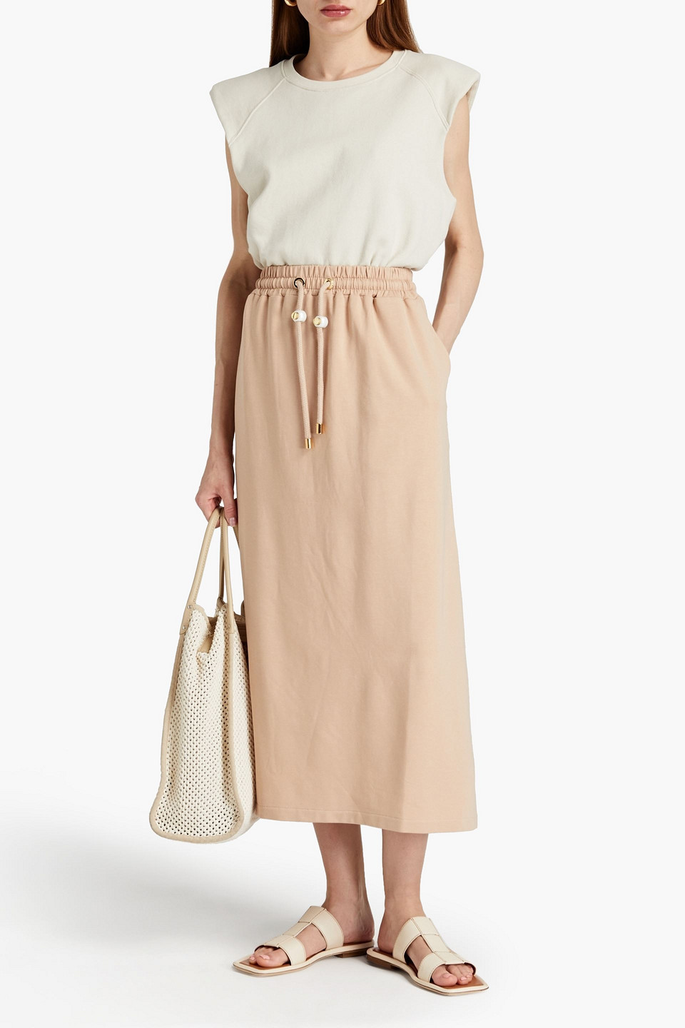 Mother Of Pearl Andrea Lyocell-blend French Terry Midi Skirt In Neutrals