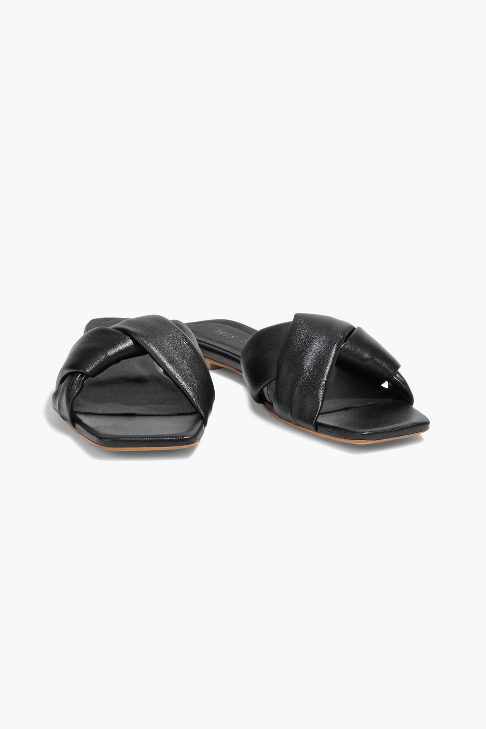 Iris & Ink Florentine Knotted Leather Slides In Black