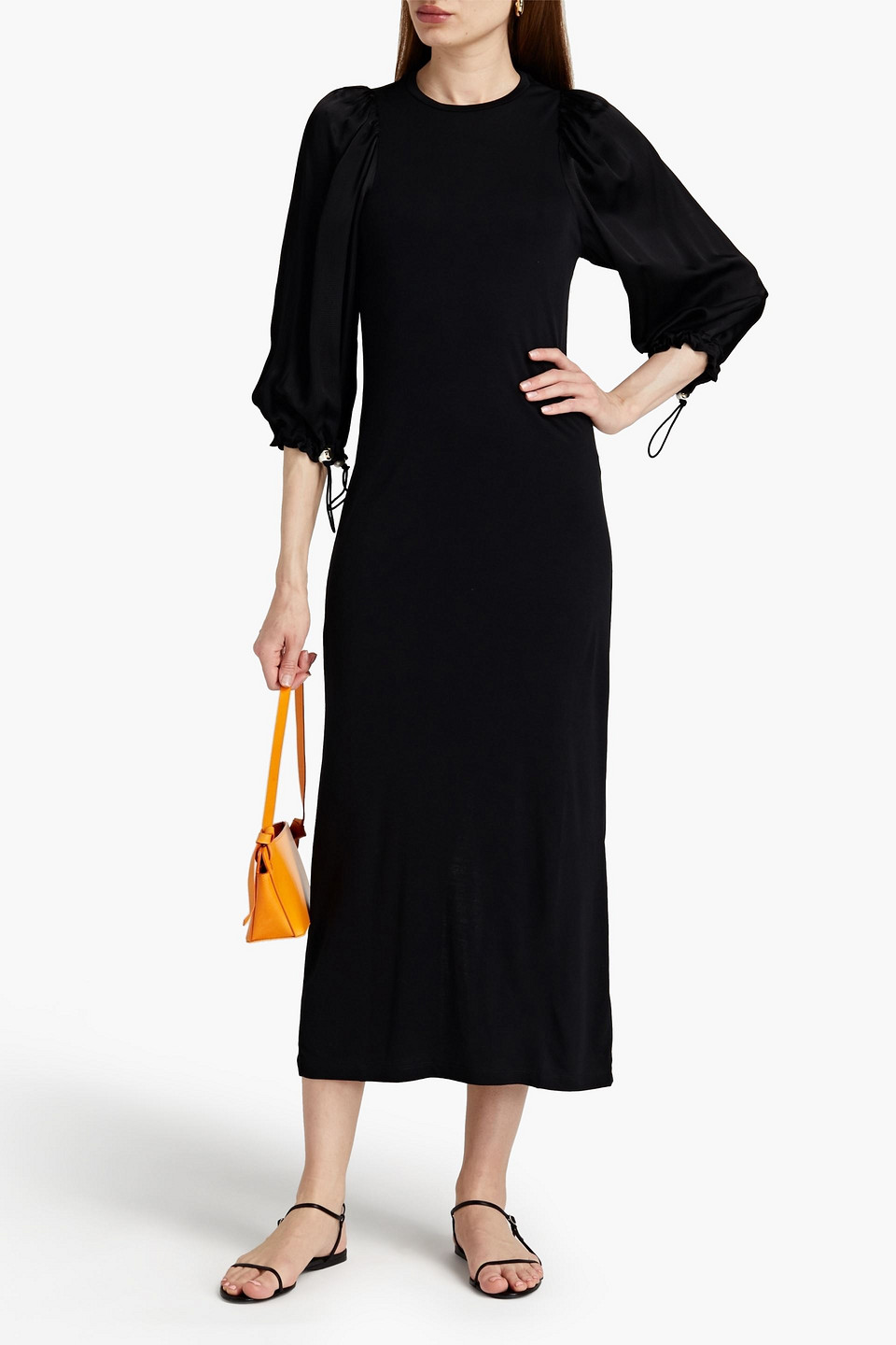 Mother Of Pearl Satin-paneled Tencel-jersey Midi Dress In Black