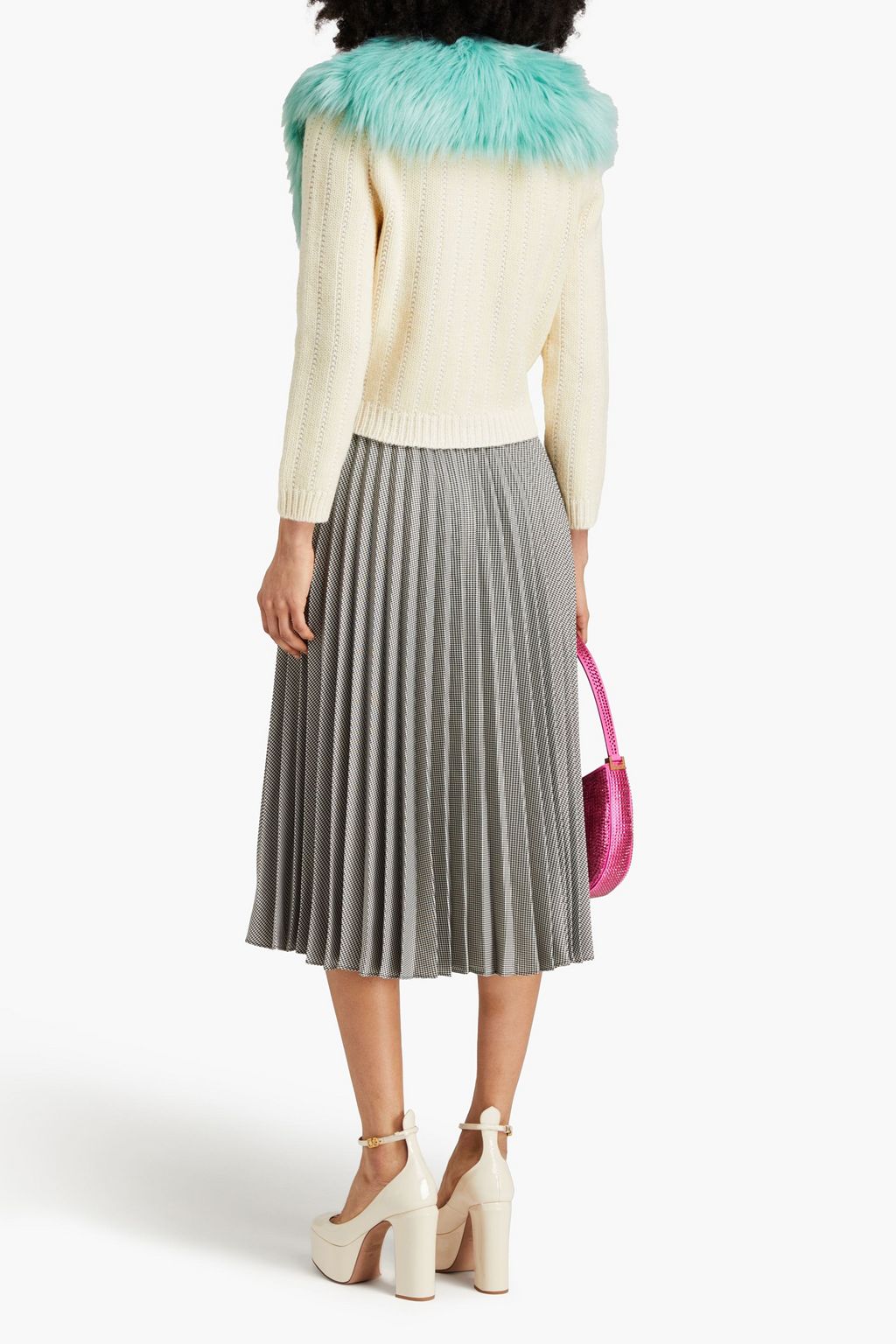 GUCCI Cardigan aus Pointelle-Strick aus einer Woll-Kaschmirmischung mit Besatz aus Kunstfell